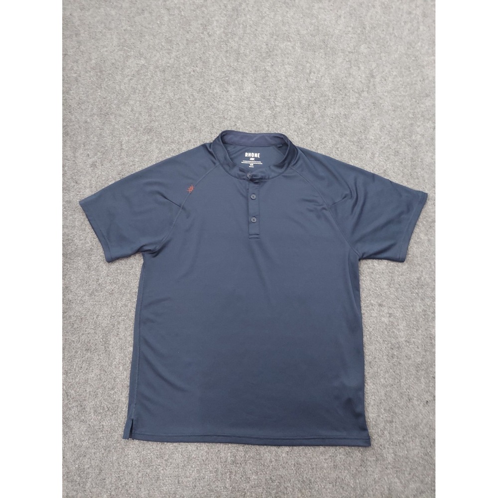 RHONE Delta Pique Henley Shirt Mens Large Blue Short Sleeve Performance Golf